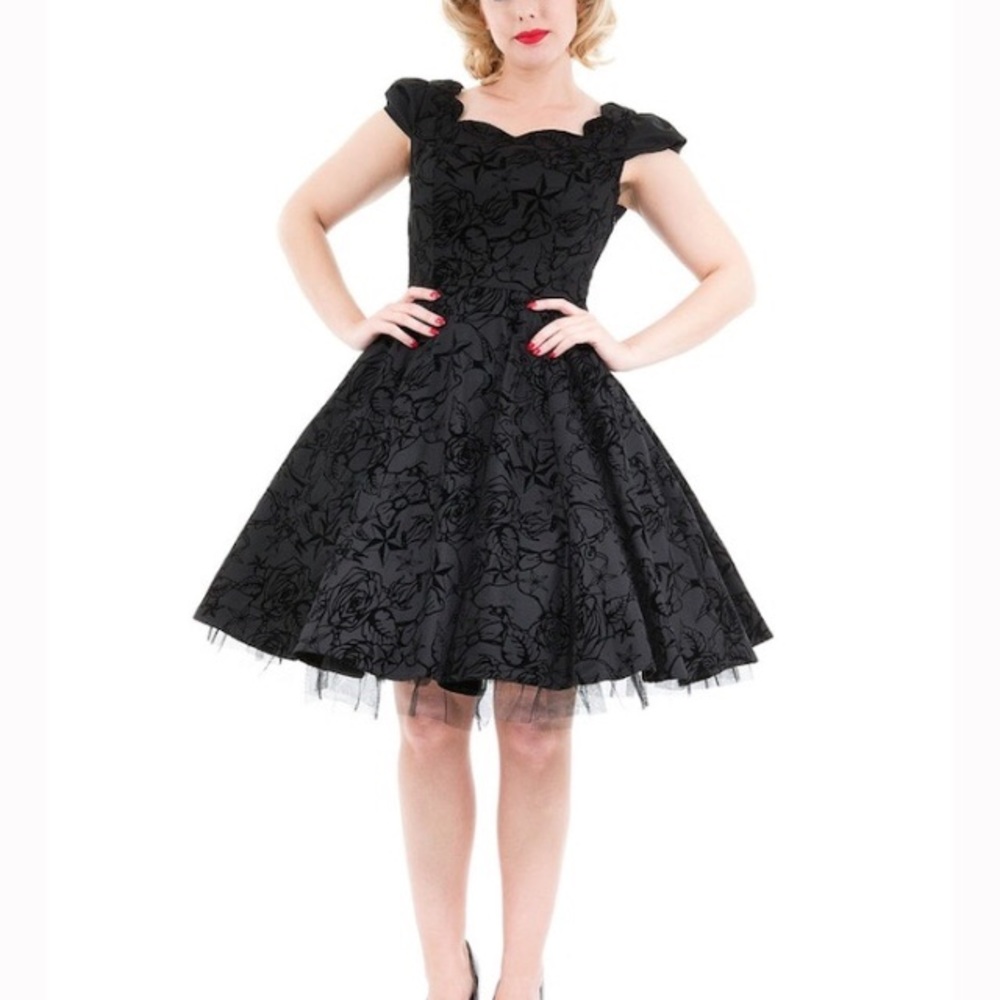 Swallows Velvet Flocked Rockabilly Rose Dress 14